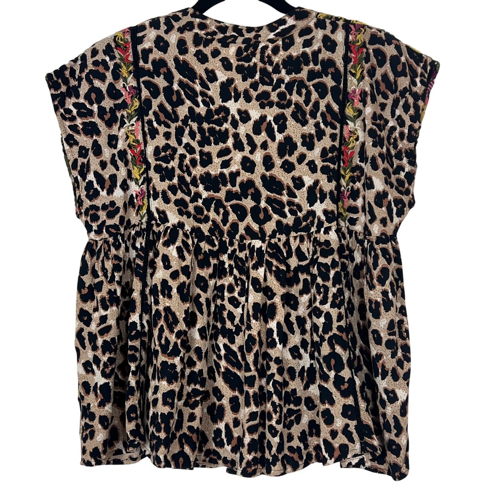 THML Women's Leopard Print Embroidered Tassel Top Size Medium - Picture 2 of 16